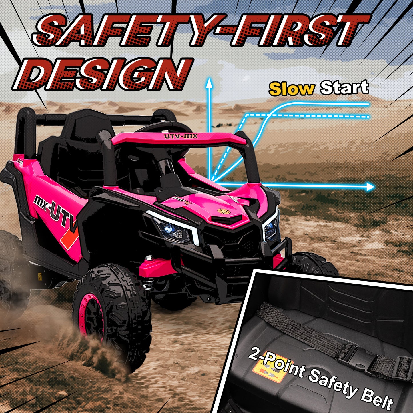 AIYAPLAY 12V Kids Ride On Car with Remote Control, Kids Electric Car with Suspension System, Music, for Kids 3-5 Years, Pink