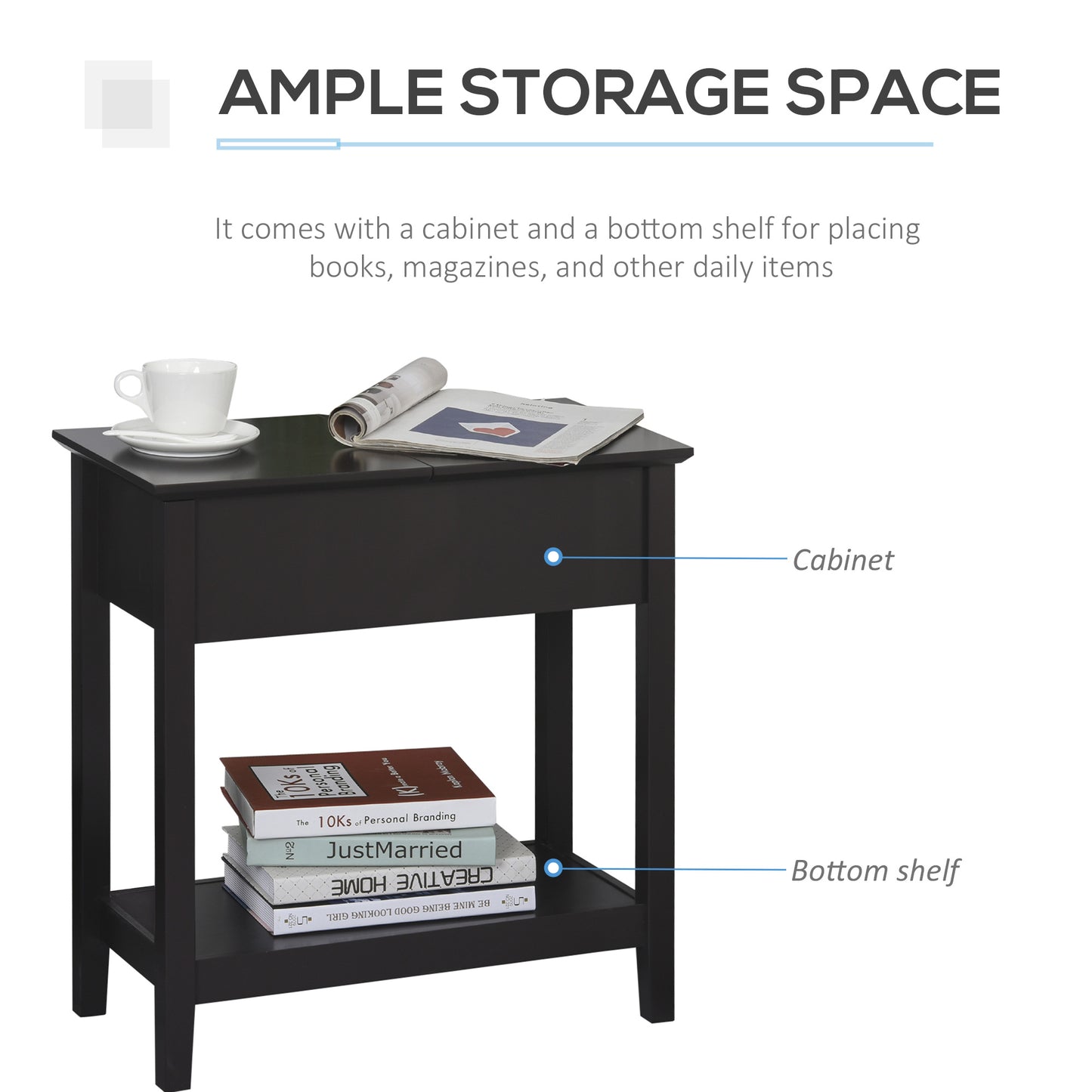 HOMCOM End Table, Narrow Side Table with Flip Top , Shelf, Dark Coffee