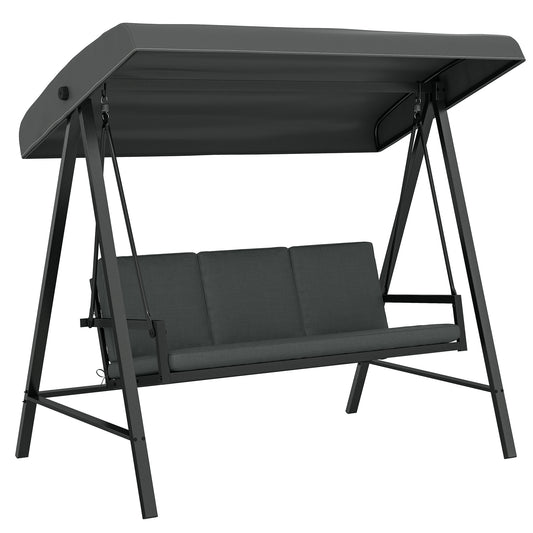 Photo of Outsunny Three-Seat Garden Swing Chair, with Adjustable Canopy - Dark Grey in Grey colour on a white background