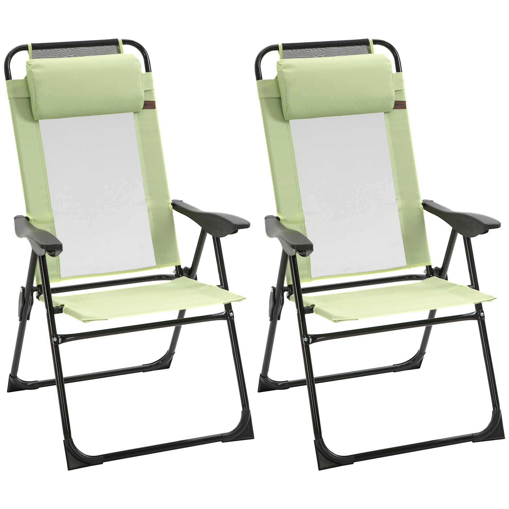 Photo of Outsunny Folding Garden Chairs Set of 2, 5-Position Recliner Camping Chair with High Back, All Weather Texteline Seat, Portable Outdoor Dining Chairs with Headrests for Patio, Picnic, Green in Green colour on a white background