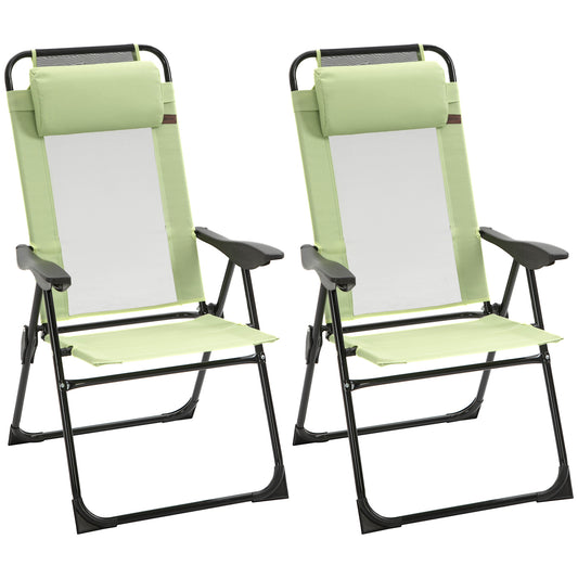 Photo of Outsunny Folding Garden Chairs Set of 2, 5-Position Recliner Camping Chair with High Back, All Weather Texteline Seat, Portable Outdoor Dining Chairs with Headrests for Patio, Picnic, Green in Green colour on a white background