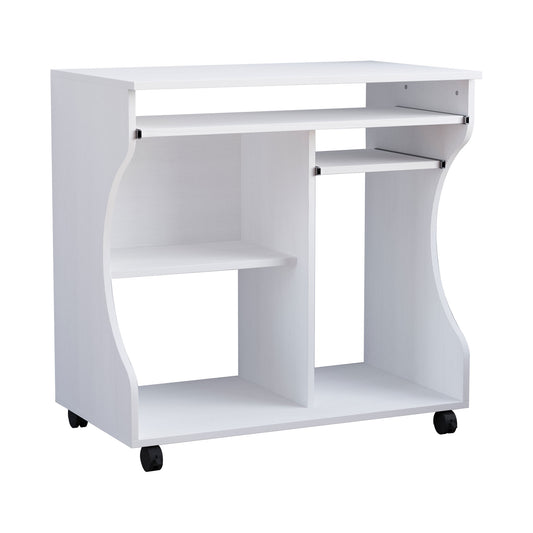 Photo of HOMCOM Multi-Storage Compact Work Desk, with Wheels - White in White colour on a white background