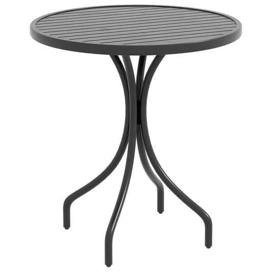 Photo of Outsunny 66cm Patio Table, Round Garden Table, Outdoor Side Table with Steel Frame and Slat Tabletop, Black in Black colour on a white background