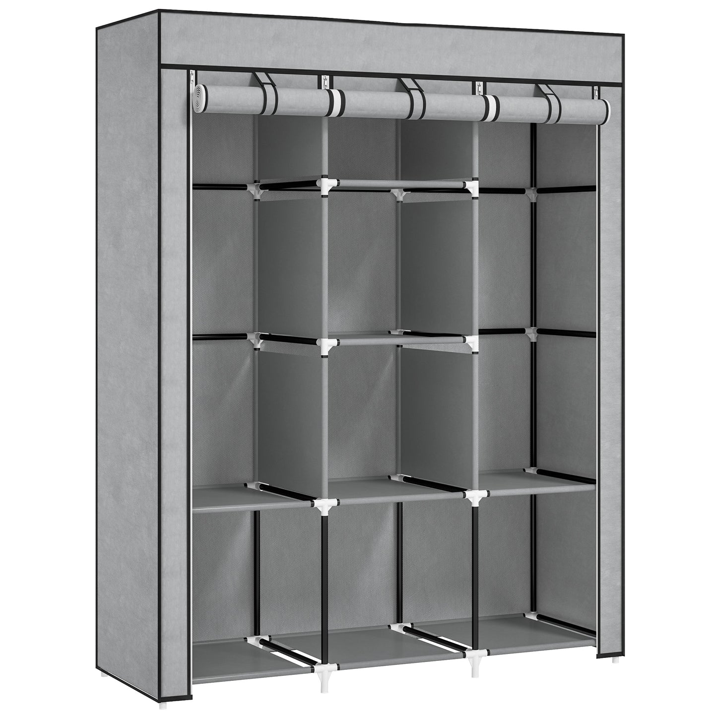 Photo of HOMCOM Fabric Wardrobe, with Rails and Shelves - Light Grey in Grey colour on a white background