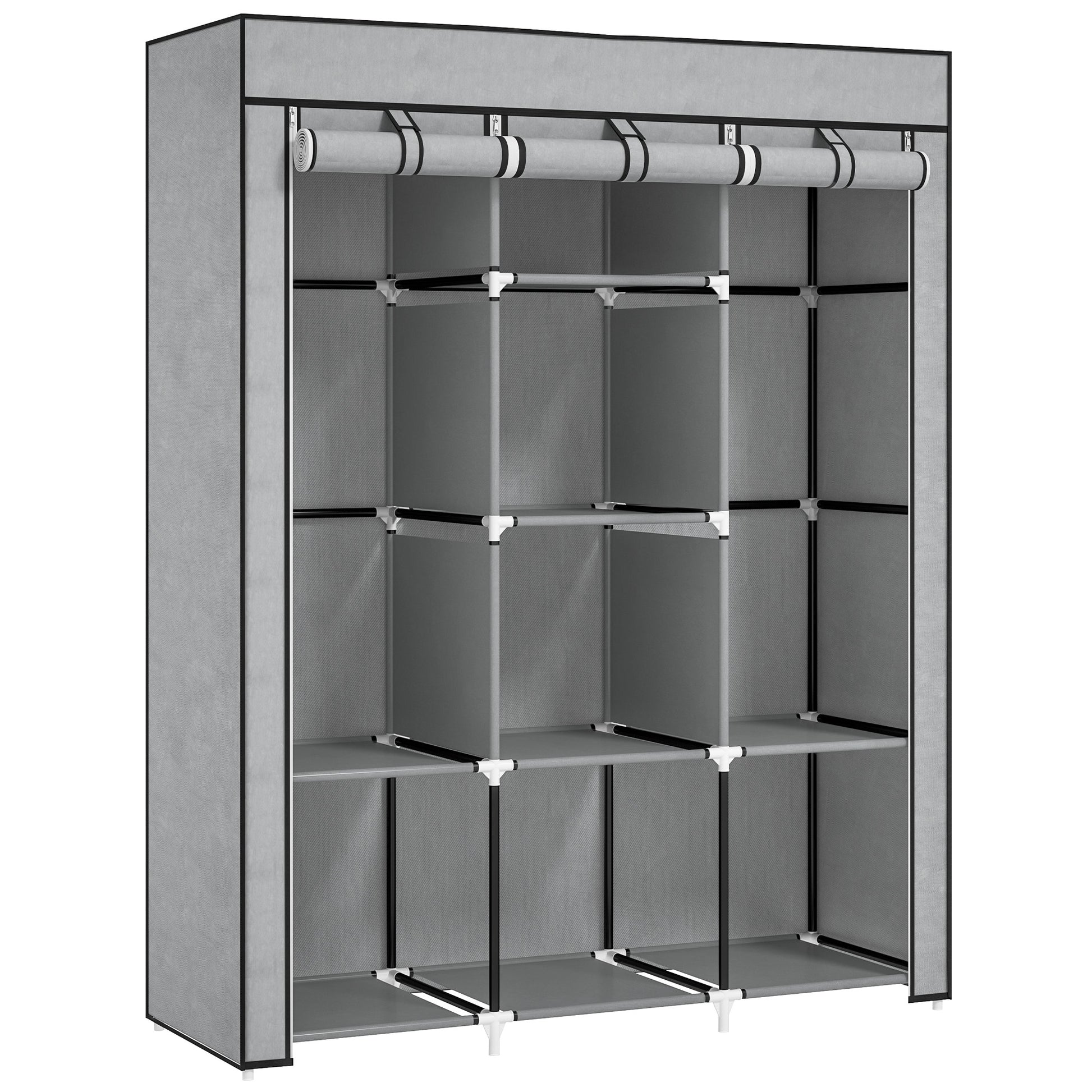 Photo of HOMCOM Fabric Wardrobe, with Rails and Shelves - Light Grey in Grey colour on a white background