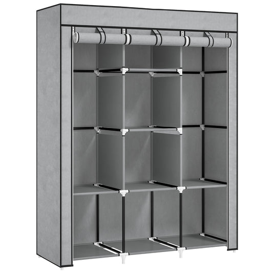 Photo of HOMCOM Fabric Wardrobe, with Rails and Shelves - Light Grey in Grey colour on a white background