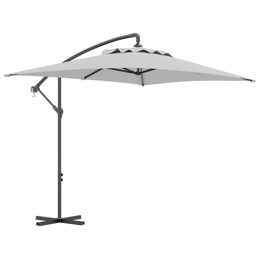 Photo of Outsunny 3(m) Cantilever Overhanging Parasol, with Cross Base - Light Grey in Grey colour on a white background