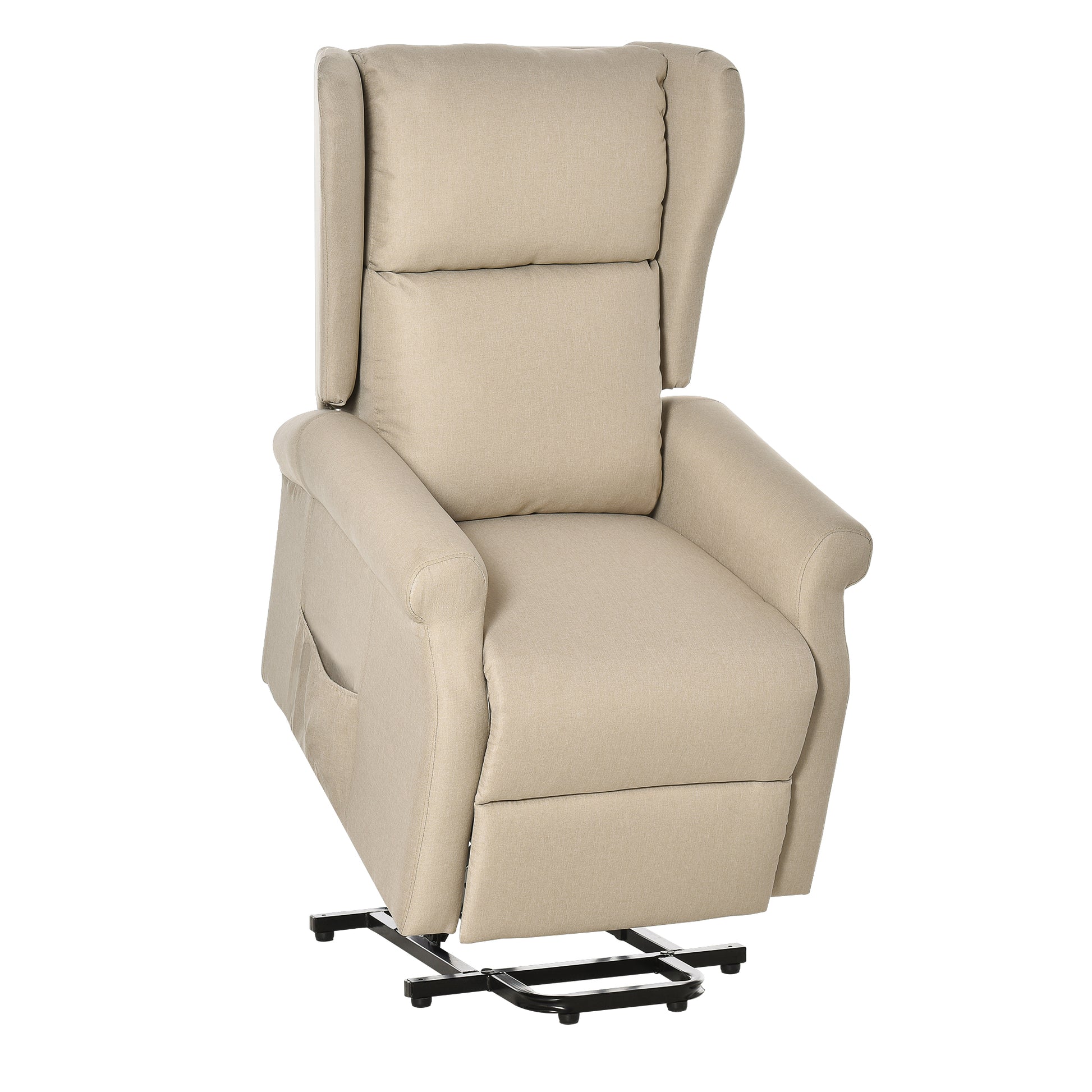 Photo of HOMCOM Power Lift Recliner Armchair, Electric Lift Chair for Elderly, Fabric Riser and Reclining Chair with Remote Control, Side Pockets, Extended Footrest, for Living Room, Beige in Beige colour on a white background
