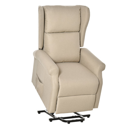 Photo of HOMCOM Power Lift Recliner Armchair, Electric Lift Chair for Elderly, Fabric Riser and Reclining Chair with Remote Control, Side Pockets, Extended Footrest, for Living Room, Beige in Beige colour on a white background