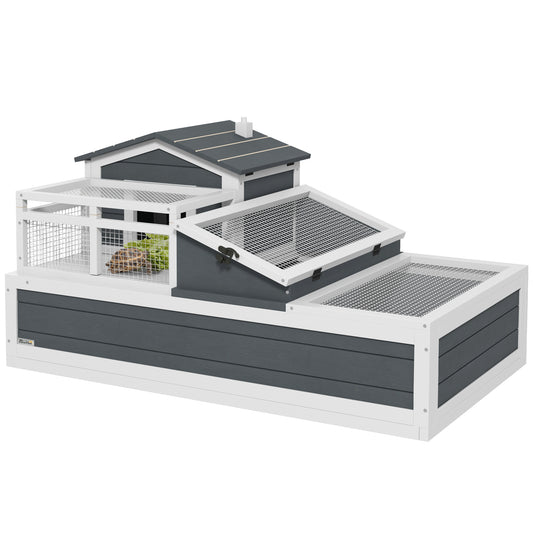 Photo of PawHut Tortoise House 3-Room with 2 Stories, Ladder, Balcony, Tray, Openable Roof, 59H x 112L x 65Wcm, Grey in Grey colour on a white background