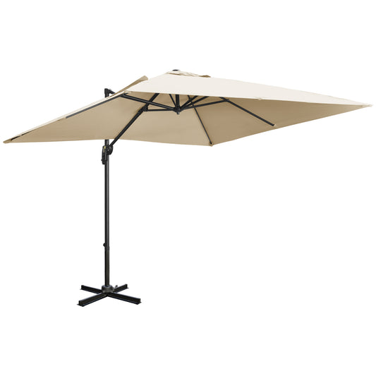Photo of Outsunny 2.7 x 2.7 m Cantilever Parasol, Square Overhanging Umbrella with Cross Base, Crank Handle, Tilt, 360° Rotation and Aluminium Frame, Cream White in White colour on a white background