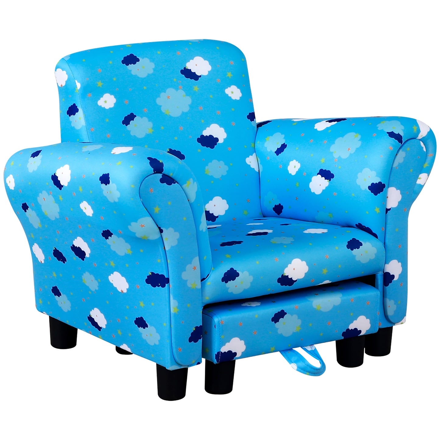 Photo of HOMCOM Toddler Chair Children's Armchairs Wood Frame w/ Footrest Anti-Slip Legs High Back Arms for Bedroom Playroom Cute Cloud Star Blue in Blue colour on a white background