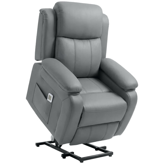 Photo of HOMCOM Riser and Recliner Chair with Vibration Massage, PU Leather Power Lift Chair for Elderly, Grey in Grey colour on a white background