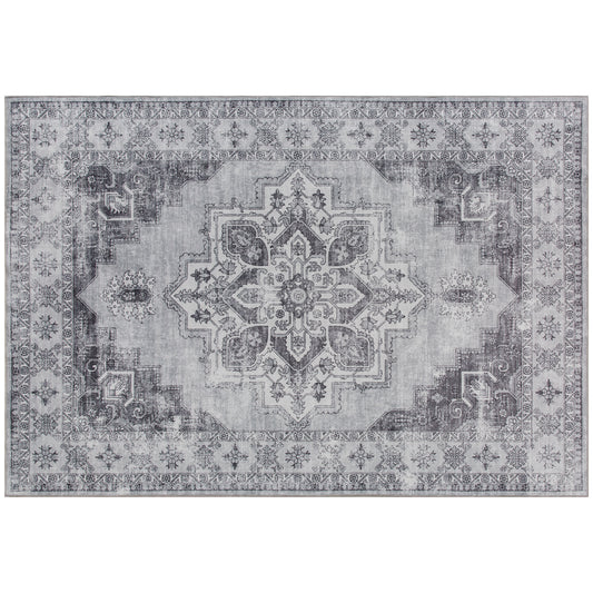 Photo of HOMCOM Vintage Area Rug, Non-Slip Washable Rug, Flannel Floor Carpet for Living Room, Bedroom, Dining Room, Home Office, 170 x 120 cm, Grey in Grey colour on a white background