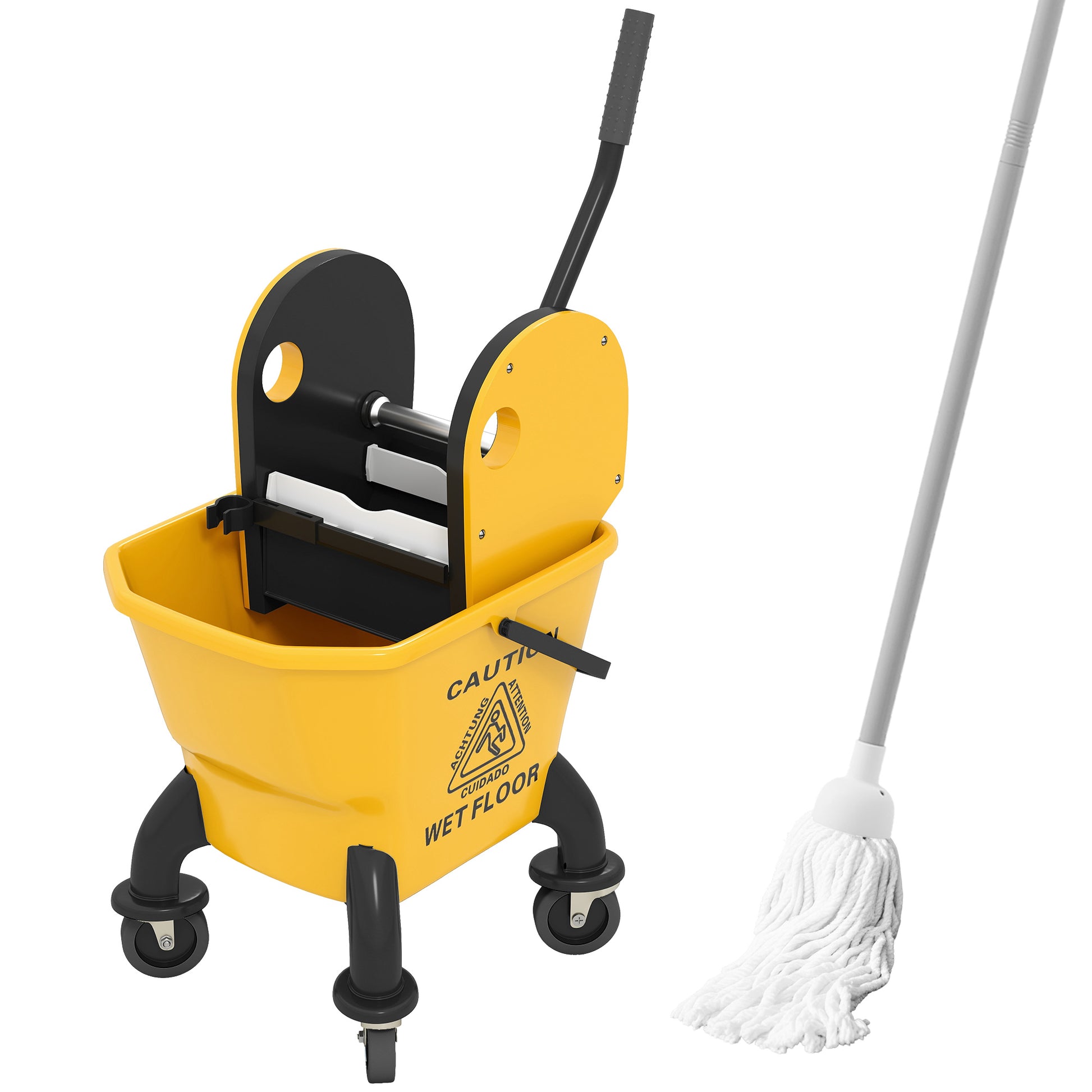 Photo of HOMCOM 26 Litre Mop Bucket, with Wringer and Mop - Yellow in Yellow colour on a white background
