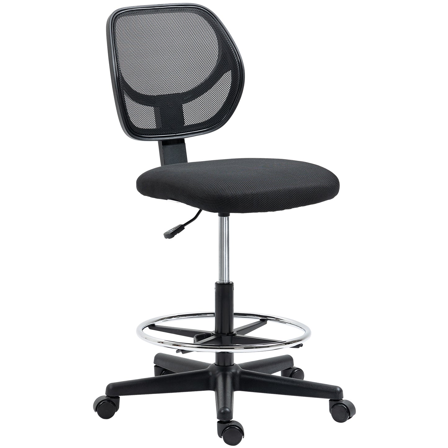 Photo of Vinsetto Ergonomic Mesh Standing Desk Chair with Adjustable Footrest Ring and Seat Height Black in Black colour on a white background