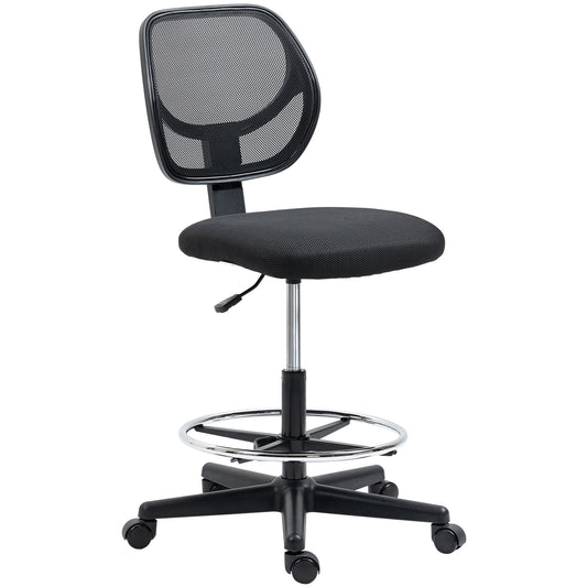 Photo of Vinsetto Ergonomic Mesh Standing Desk Chair with Adjustable Footrest Ring and Seat Height Black in Black colour on a white background