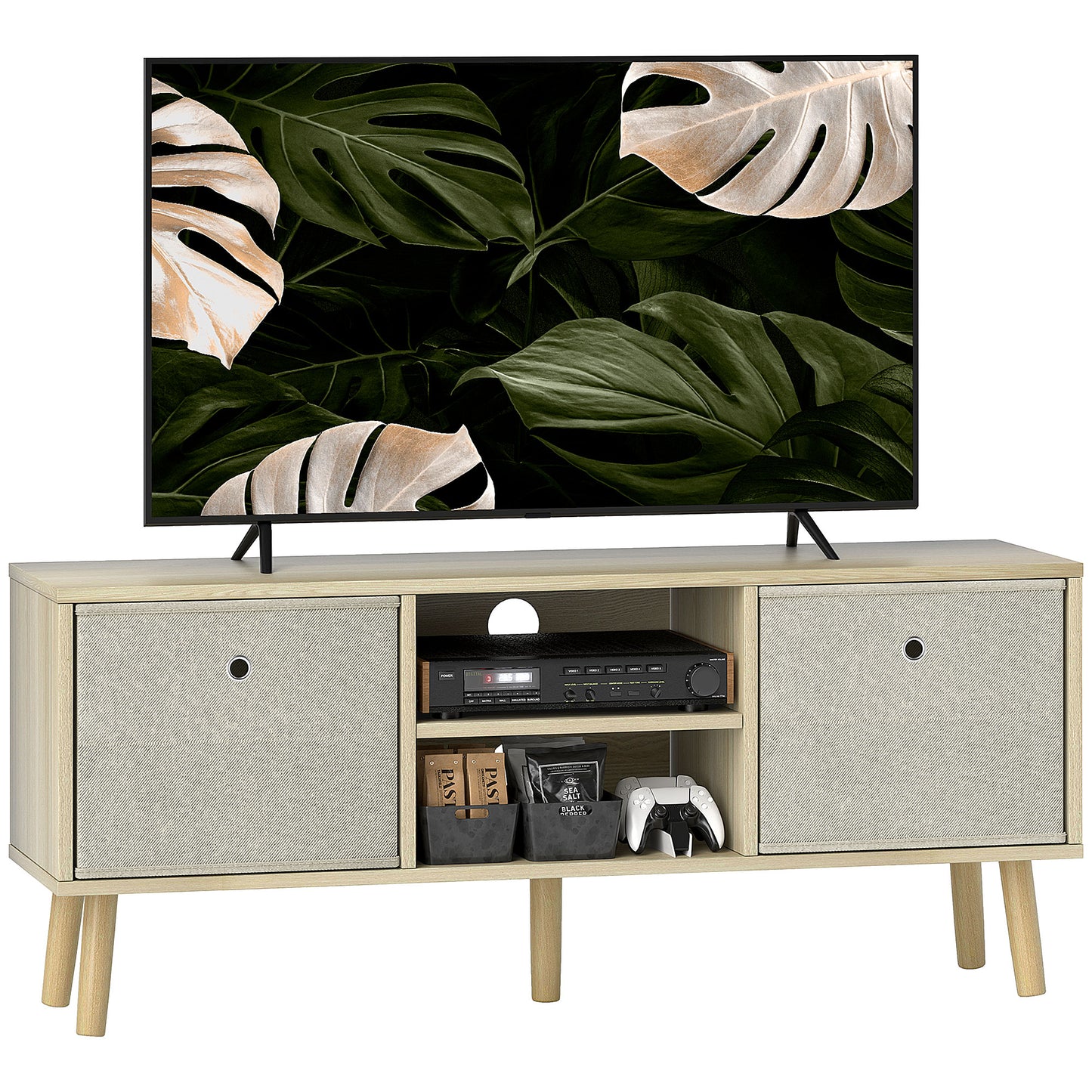 Photo of HOMCOM TV Cabinet Stand Unit for TVs up to 50'' with Foldable Drawers, Entertainment Centre for Living Room Natural in Natural colour on a white background