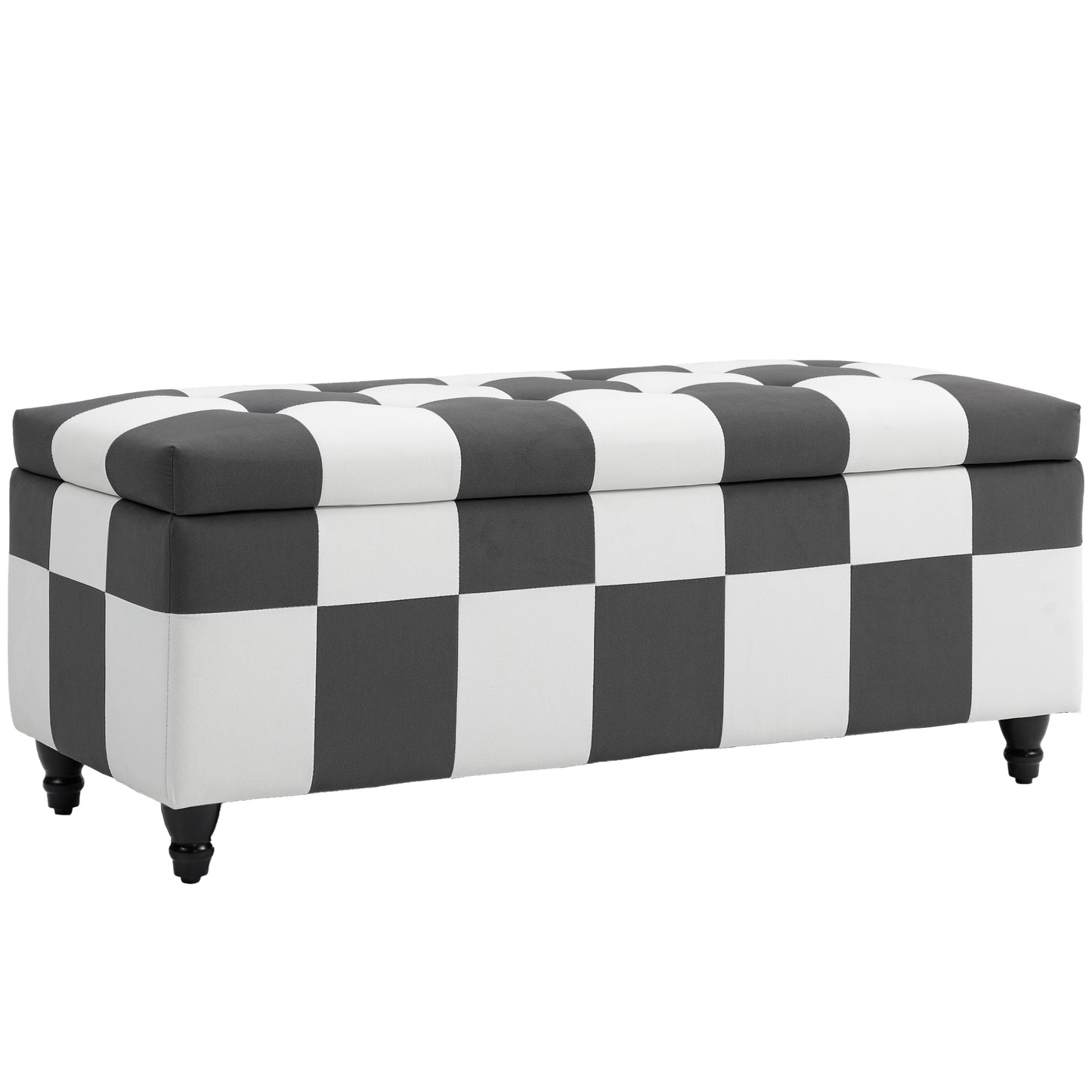 Photo of HOMCOM Storage Ottoman, Storage Bench with Wood Legs, Footstool, Footrest with Velvet Surface for Bedroom, Hallway, Living Room, 114 x 47 x 47 cm, Dark Grey and White in White colour on a white background