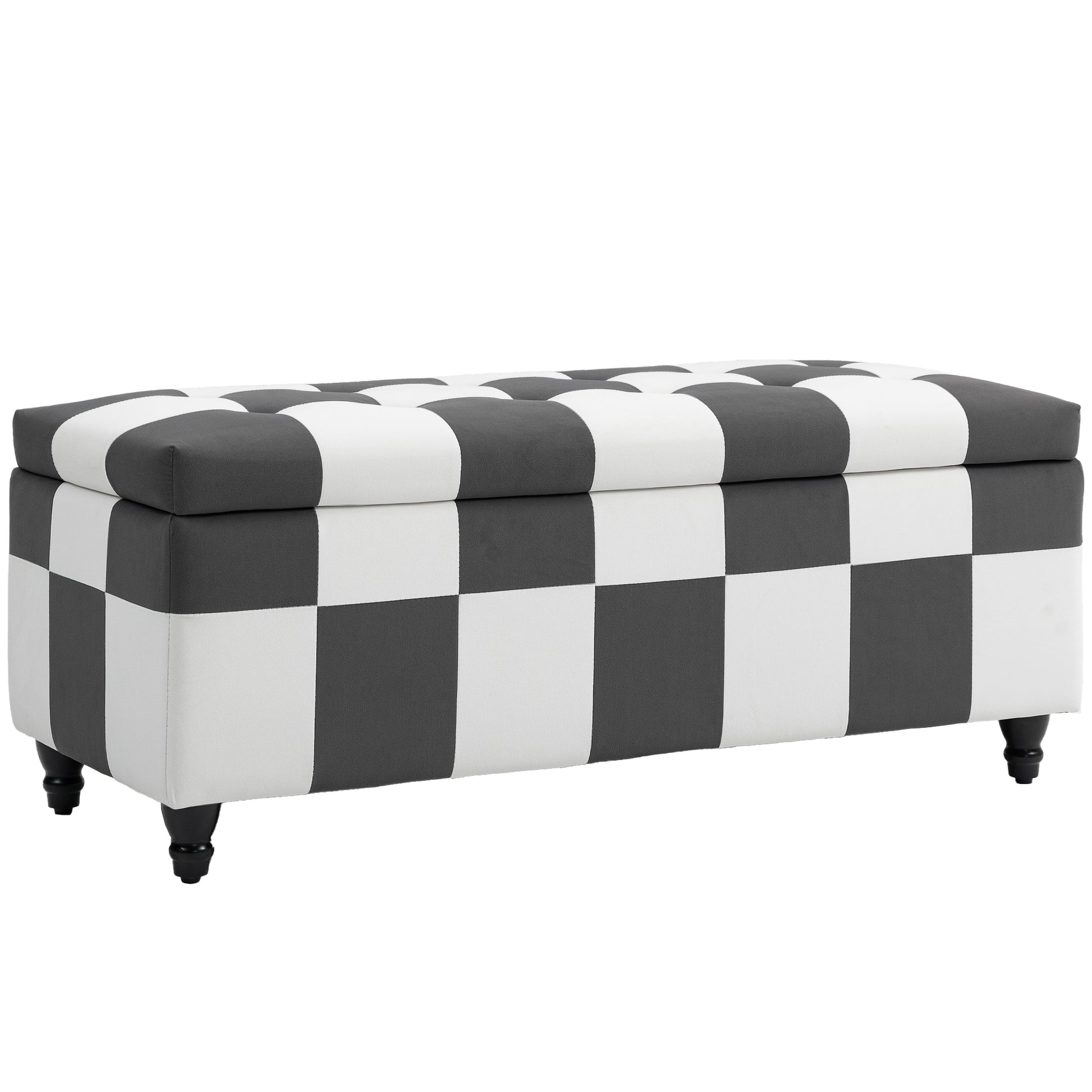 Photo of HOMCOM Storage Ottoman, Storage Bench with Wood Legs, Footstool, Footrest with Velvet Surface for Bedroom, Hallway, Living Room, 114 x 47 x 47 cm, Dark Grey and White in White colour on a white background