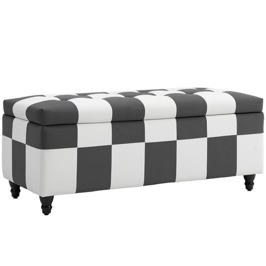 Photo of HOMCOM Storage Ottoman, Storage Bench with Wood Legs, Footstool, Footrest with Velvet Surface for Bedroom, Hallway, Living Room, 114 x 47 x 47 cm, Dark Grey and White in White colour on a white background