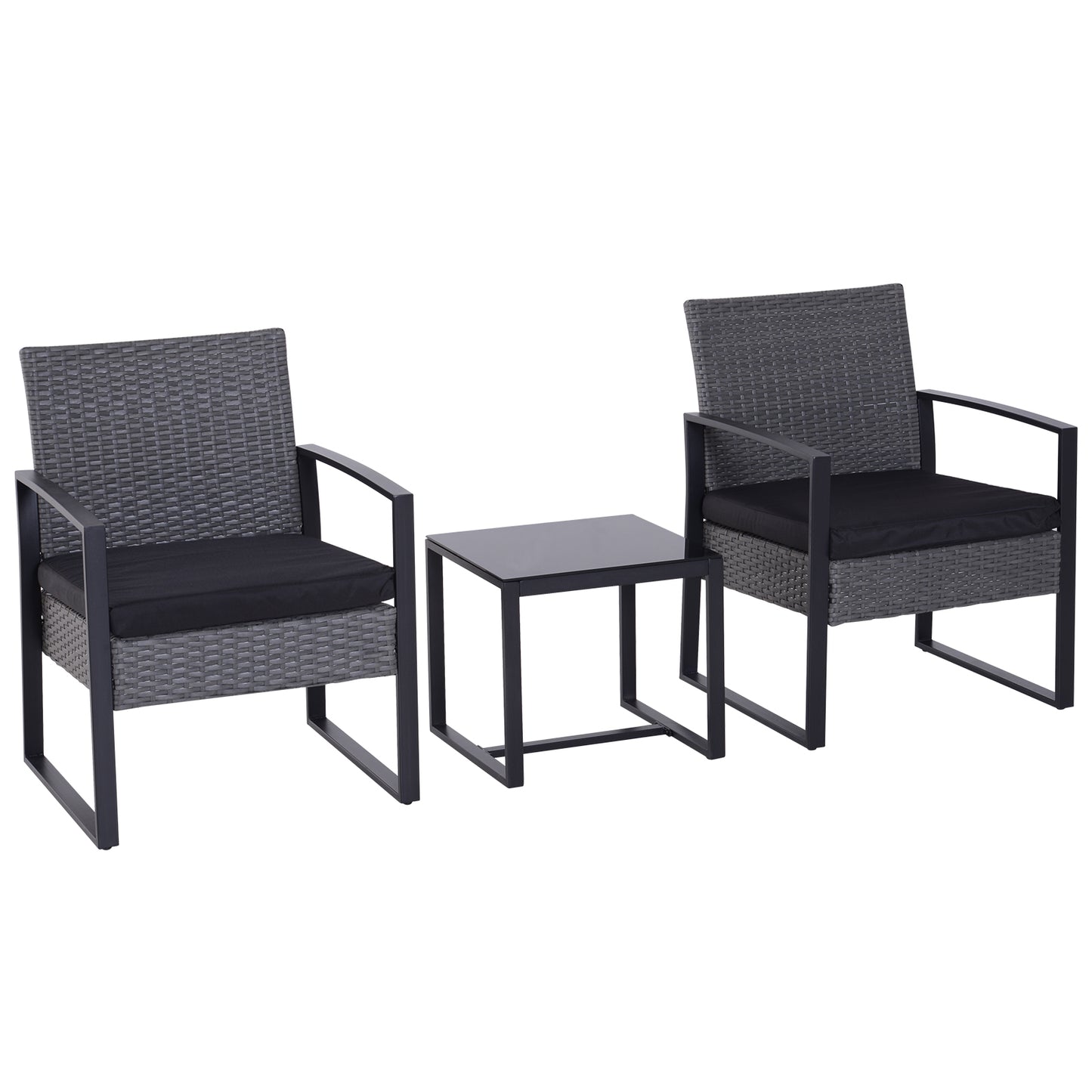 Photo of Outsunny 2 Seater Rattan Patio Set W/ Cushions-Grey/Black in Cushions-Grey/Black colour on a white background