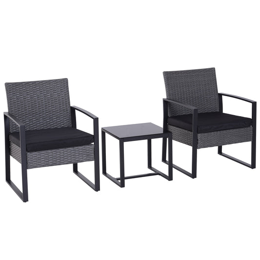 Photo of Outsunny 2 Seater Rattan Patio Set W/ Cushions-Grey/Black in Cushions-Grey/Black colour on a white background