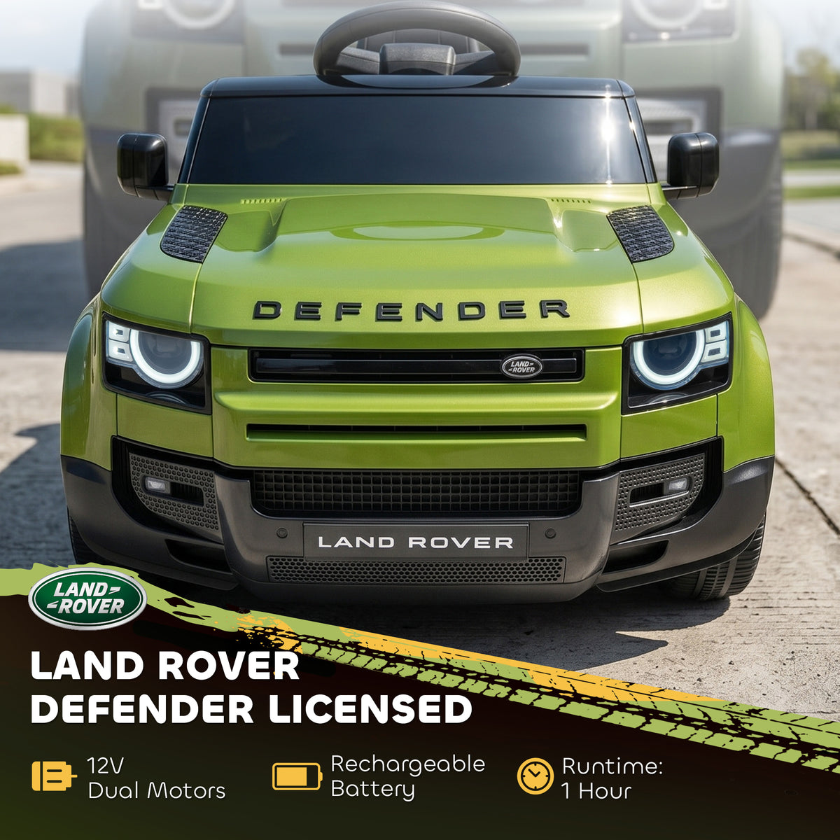 AIYAPLAY Land Rover Licensed 12V Kids Ride on Car with Remote, Suspension, Slow Start, 3 Speeds, Lights, Music, Horn, Green
