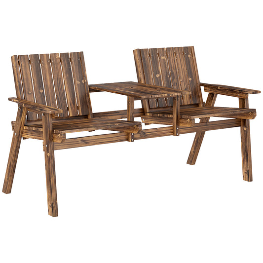 Photo of Outsunny 2-Seater Garden Loveseat with Table and Parasol Hole for Porch, Patio, Carbonised Finish in Finish colour on a white background