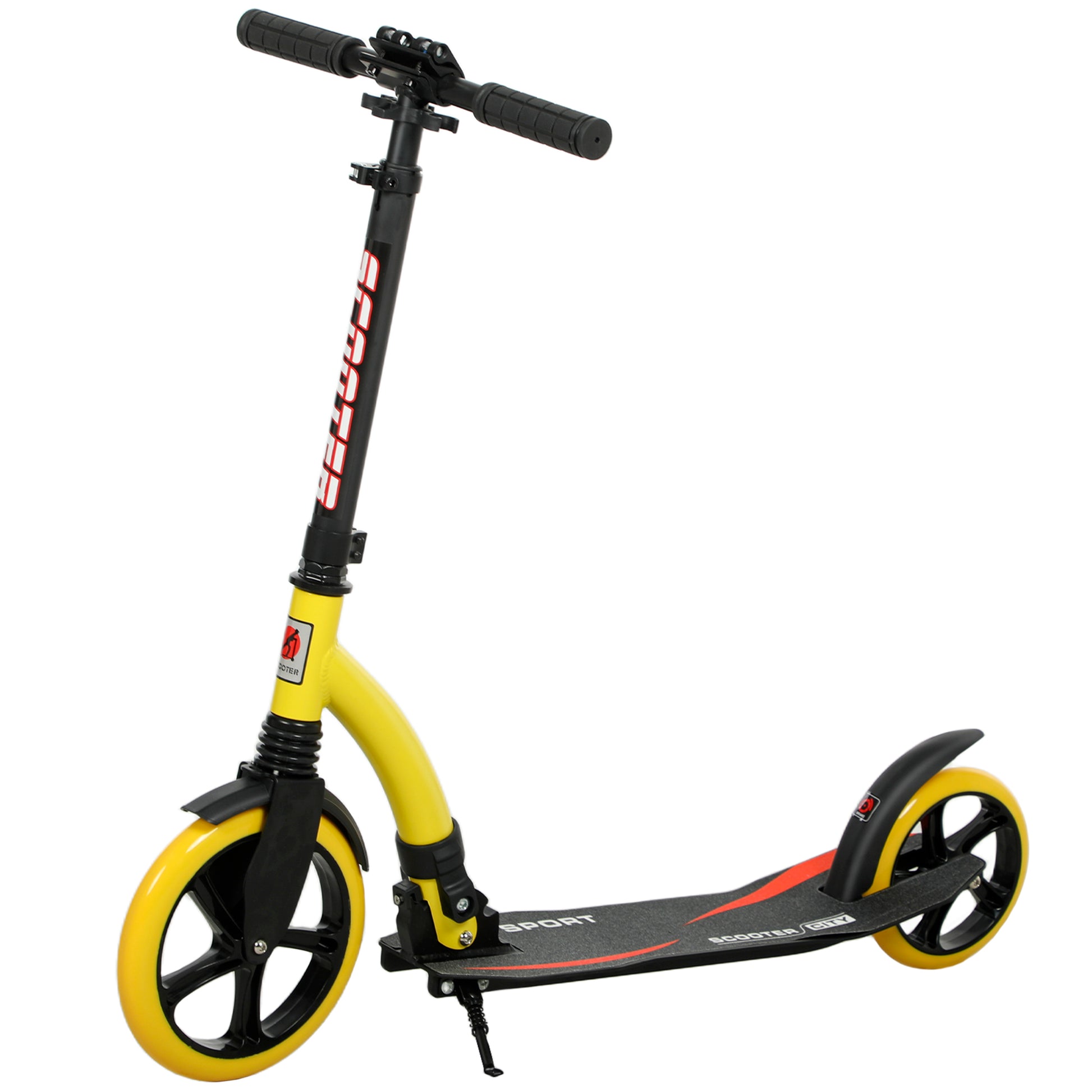 Photo of HOMCOM Foldable Kick Scooter with Double Shock Absorption and Big Wheels, Height Adjustable Aluminium Frame Big Wheel Scooter for 14+ Teens Adult - Yellow in Yellow colour on a white background