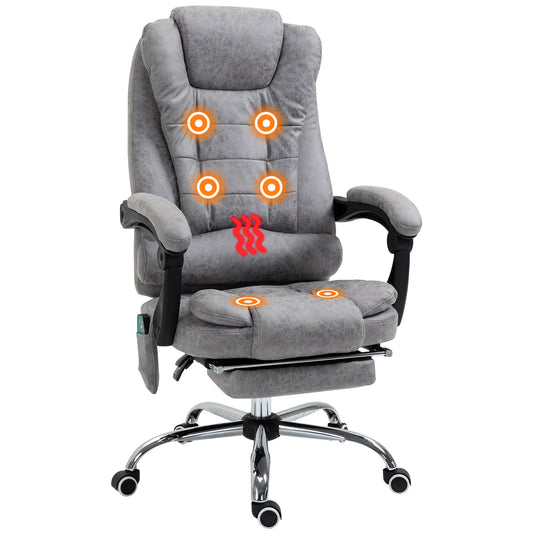 Photo of Vinsetto Heated 6 Points Vibration Massage Executive Office Chair, Adjustable Swivel Ergonomic High Back Desk Chair Recliner with Footrest, Grey in Grey colour on a white background
