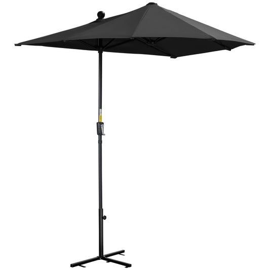 Photo of Outsunny 2m Half Parasol Market Umbrella Garden Balcony Parasol with Crank Handle, Base, Double-Sided Canopy, Black in Black colour on a white background