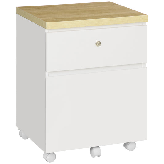 Photo of Vinsetto 2-Drawer Filing Cabinet with Lock, Mobile File Cabinet with Hanging Bars for Legal Size and Wheels, Home Office Study, White in White colour on a white background