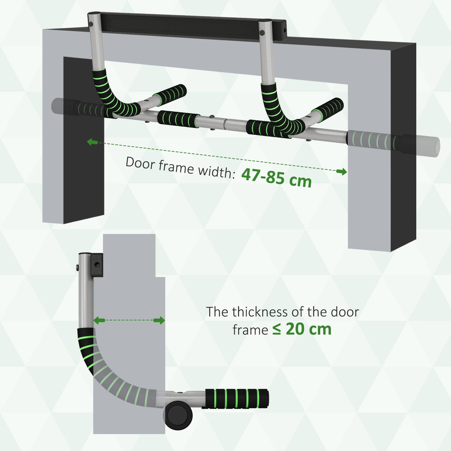 HOMCOM Doorway Pull up Bar, Door Frame Chin up Push up Bar for Home Gym Upper Body Workout, No Drilling or Screws, Green