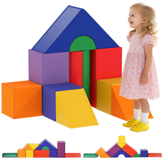 HOMCOM 11-piece kids' soft play set with colorful foam blocks arranged as a playhouse