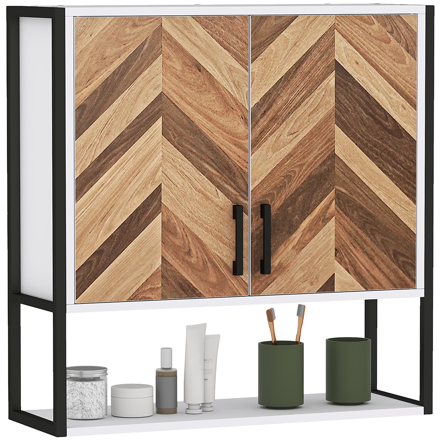 Photo of HOMCOM Bathroom Cabinet Wall Mounted, Bathroom Wall Cabinet Medicine Cabinet with 2 Doors, Adjustable Shelf, Walnut in Walnut colour on a white background