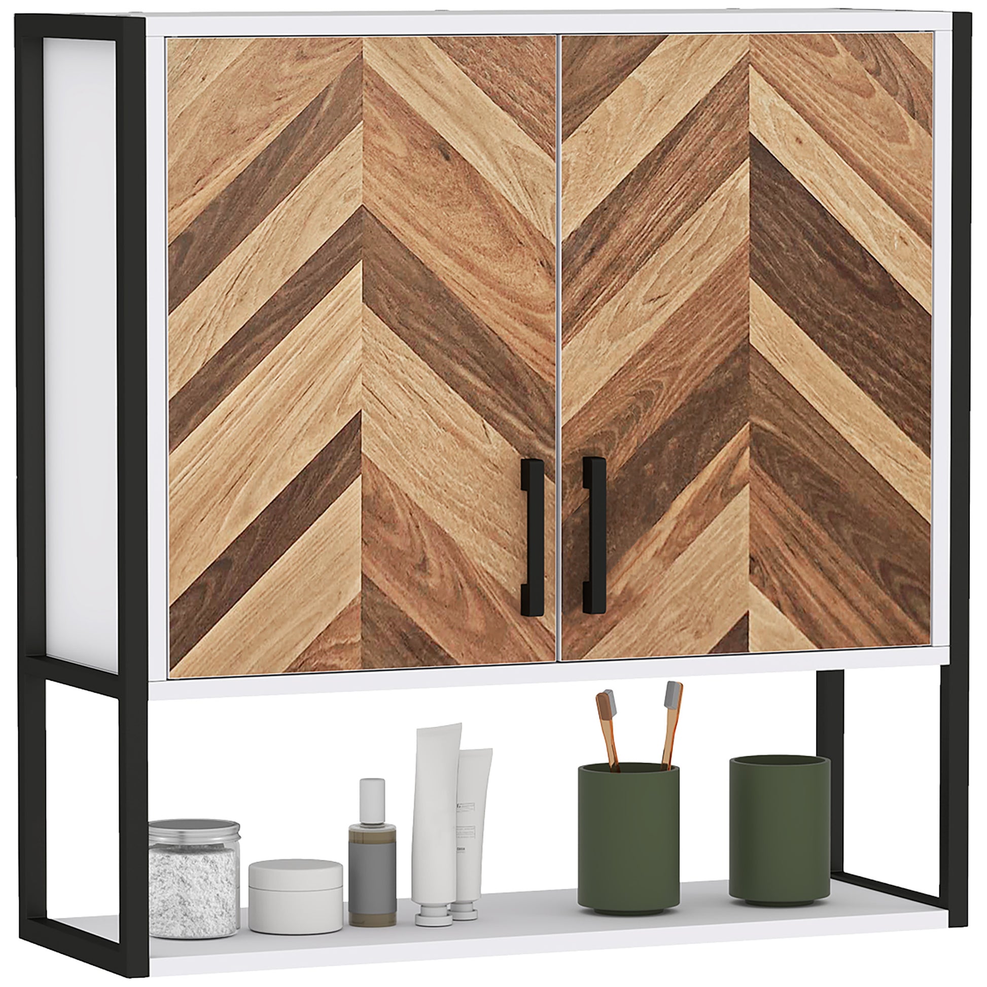Photo of HOMCOM Bathroom Cabinet Wall Mounted, Bathroom Wall Cabinet Medicine Cabinet with 2 Doors, Adjustable Shelf, Walnut in Walnut colour on a white background