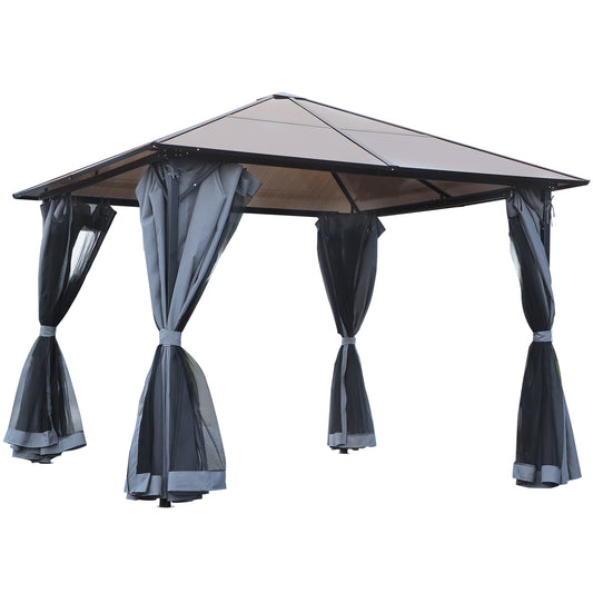 Photo of Outsunny 3m x 3m Hardtop Metal Frame Gazebo with 4 curtains, 100 kg Snow Load Capacity, Black in Black colour on a white background