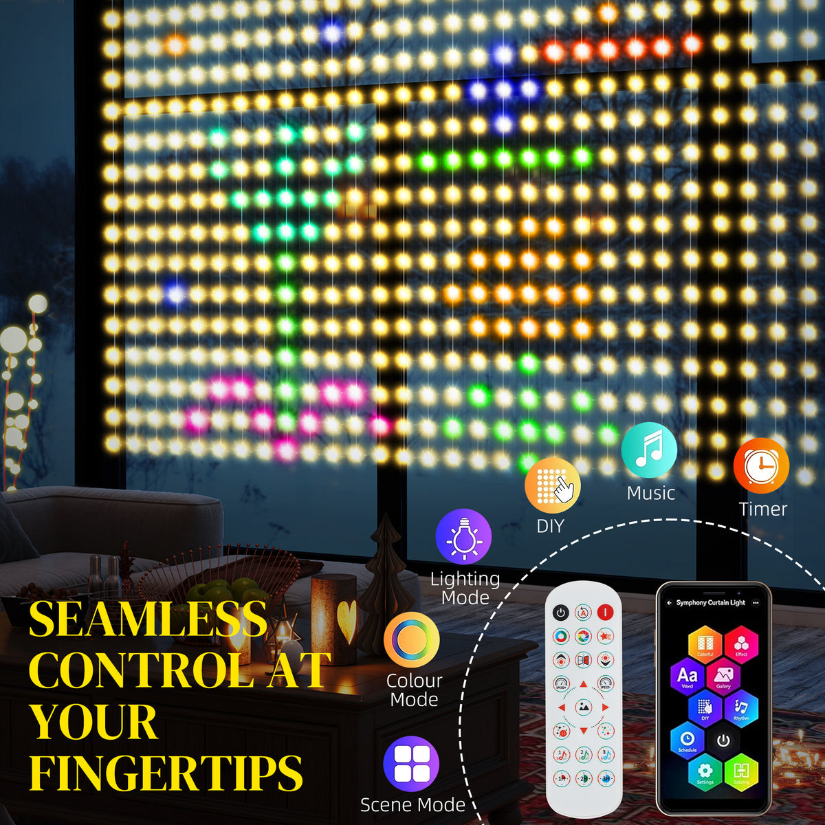 HOMCOM LED Curtain Lights, Smart Curtain Fairy Plug In, Colour Changing Wall Lights with Remote, App, Dynamic DIY Hanging Window String Lights for Bedroom Living Room, 3x3(m), 400 RGBIC LED