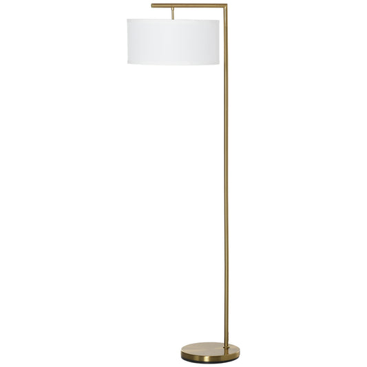 Photo of HOMCOM Floor Lamp, Modern Standing Lamp with Linen Lampshade, Round Base for Living Room, Bedroom, Dining Room, 153cm, Gold Tone and White in White colour on a white background