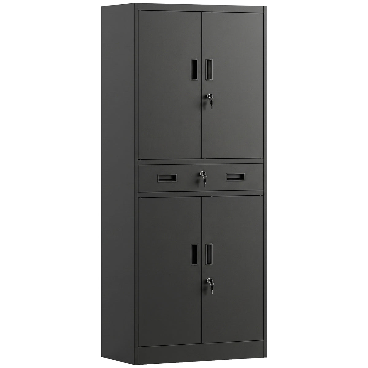 Photo of HOMCOM Metal Storage Cabinet, 180cm Tall Tool Cabinet with Locking Doors, Drawer and Adjustable Shelves, Black in Black colour on a white background