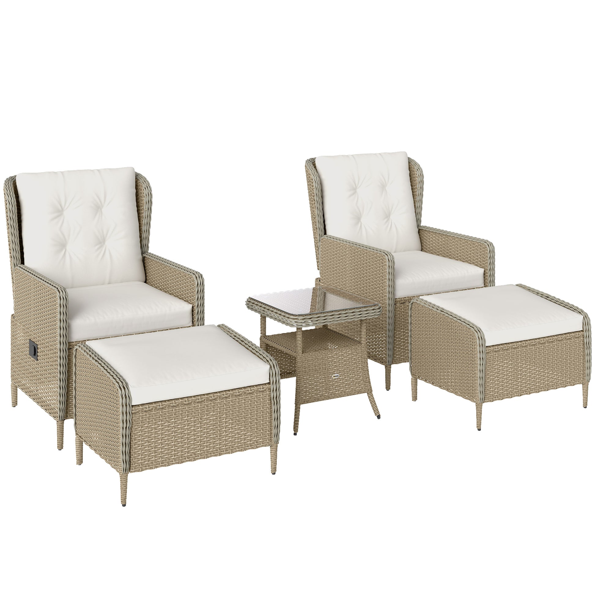 Photo of Outsunny Five-Piece Reclining Rattan Chair Set - Light Grey in Grey colour on a white background