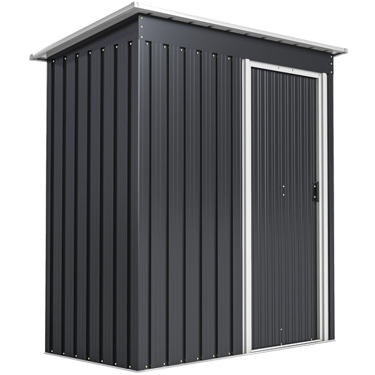 Photo of Outsunny 5 x 3ft Garden Storage Shed with Sliding Door and Sloped Roof Outdoor Equipment Tool, Black in Black colour on a white background