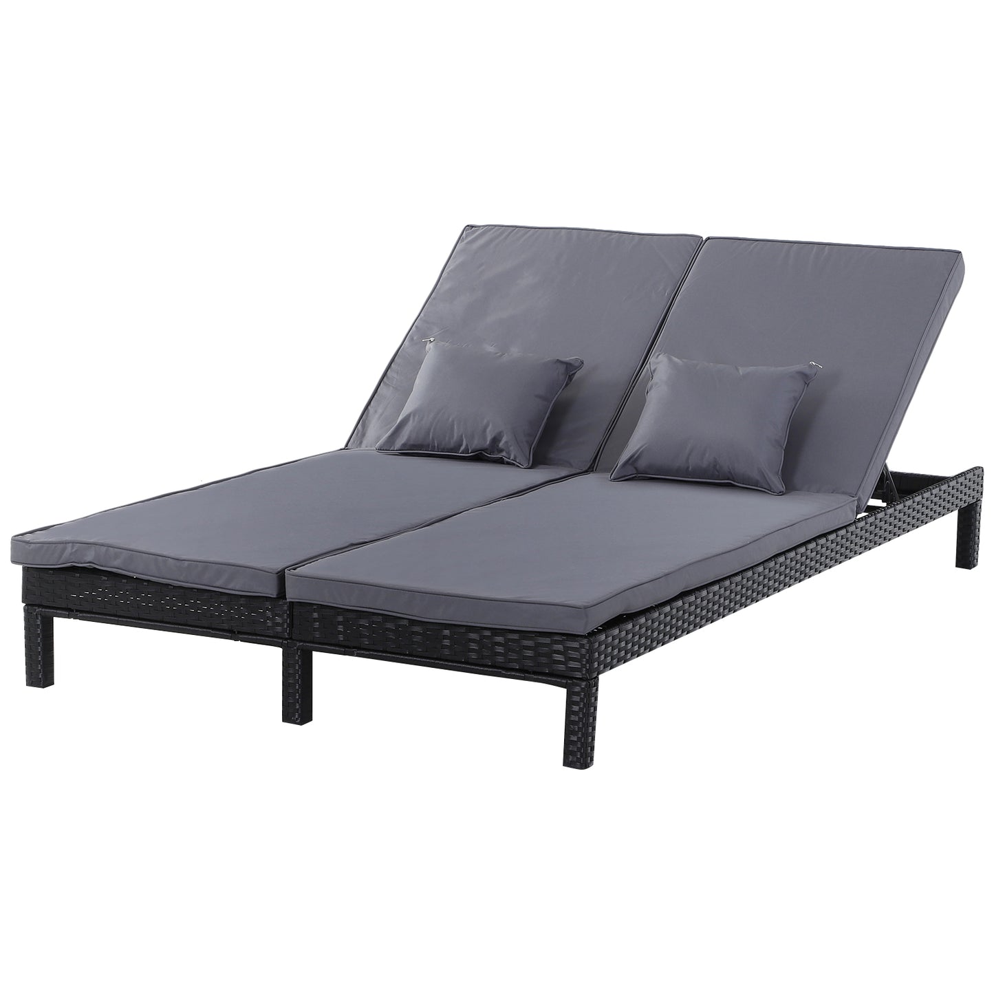 Photo of Outsunny 2 Seater Rattan Lounger Adjustable Double Chaise Chair Loveseat w/ Cushion Black in Black colour on a white background