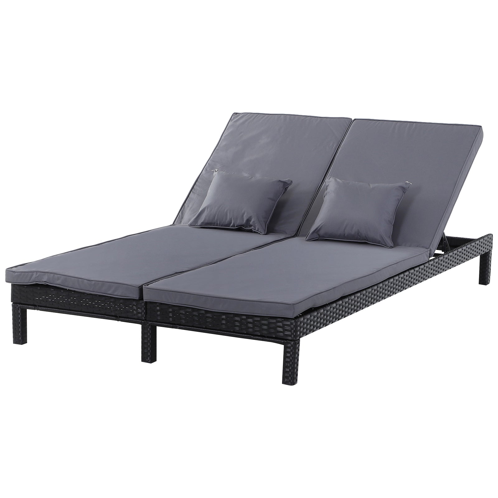 Photo of Outsunny 2 Seater Rattan Lounger Adjustable Double Chaise Chair Loveseat w/ Cushion Black in Black colour on a white background