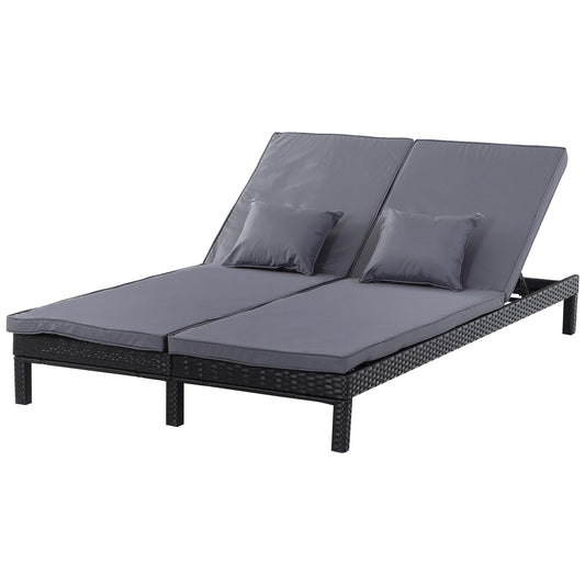 Photo of Outsunny 2 Seater Rattan Lounger Adjustable Double Chaise Chair Loveseat w/ Cushion Black in Black colour on a white background
