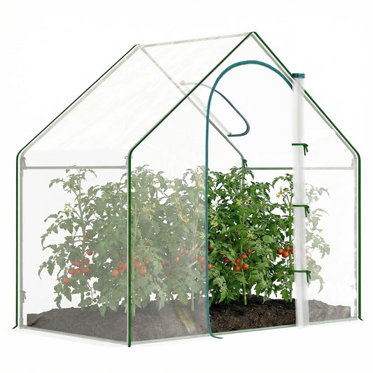 Photo of Outsunny Walk In Tomato Greenhouse Garden Outdoor Mini Greenhouse Flower Planter Steel Frame with Zipped Door & Window, PVC Cover, 180 x 100 x 168CM, Clear in Clear colour on a white background