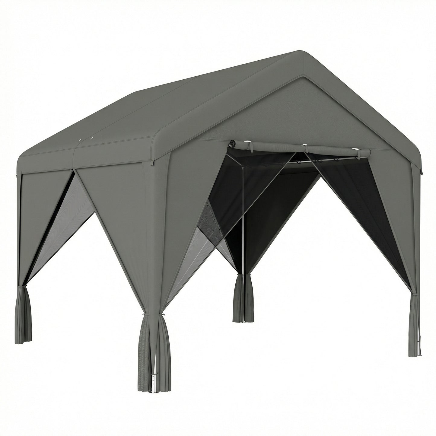 Photo of Outsunny 3 x 3 m Patio Gazebo with Netting & Curtains, Outdoor Canopy Shelter with Galvanised Steel Frame, Dark Grey in Grey colour on a white background