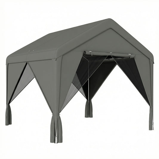 Photo of Outsunny 3 x 3 m Patio Gazebo with Netting & Curtains, Outdoor Canopy Shelter with Galvanised Steel Frame, Dark Grey in Grey colour on a white background