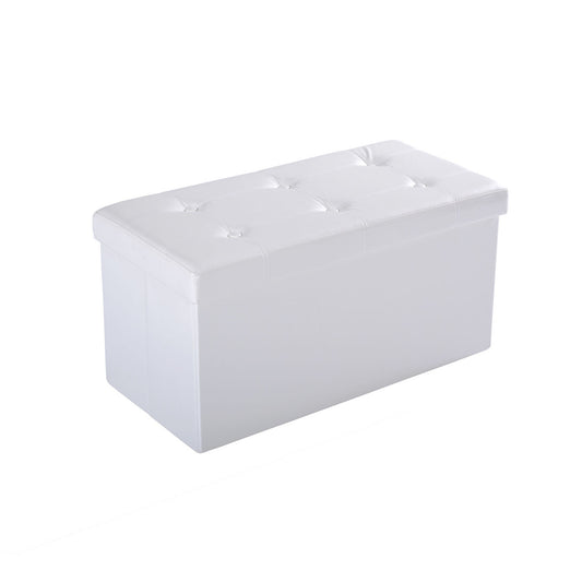 Photo of HOMCOM Folding Faux Leather Storage Cube Ottoman Bench Seat PU Rectangular Footrest Stool Box (Cream White) in White) colour on a white background